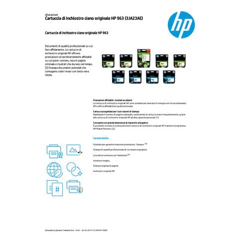 Cartuccia Inkjet HP 963 ciano  3JA23AE